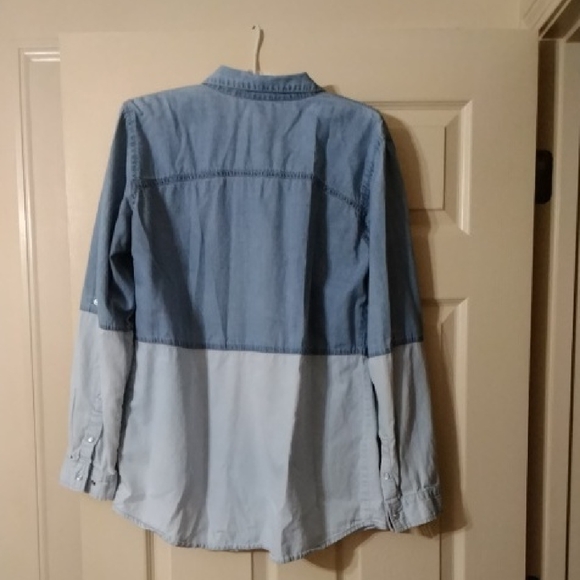 VENUS Two-Tone Denim Button-Up Shirt - Light and Medium Blue - Picture 3 of 3